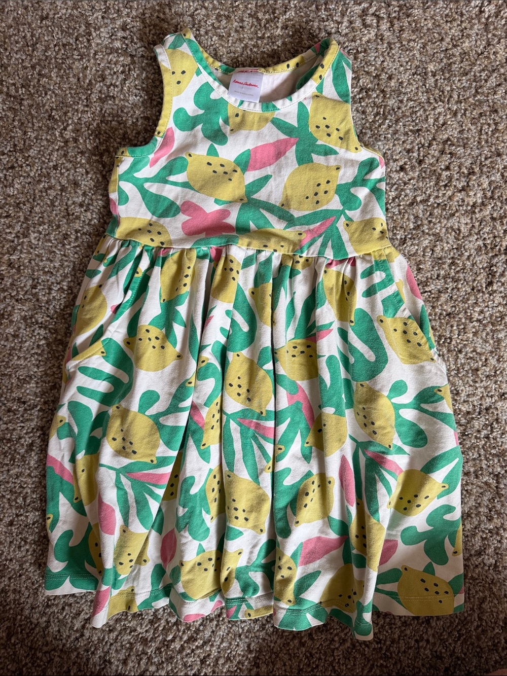 Hanna Andersson Sleeveless Lemon Print Dress - Yellow, Green & Pink